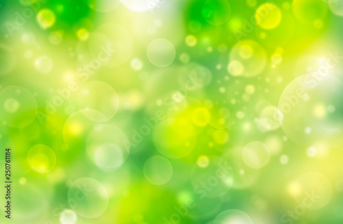 Bright green background, bokeh effect, yellow and white circles, bright, natural, spots, light, summer, spring, holiday, beautiful, blurred bokeh