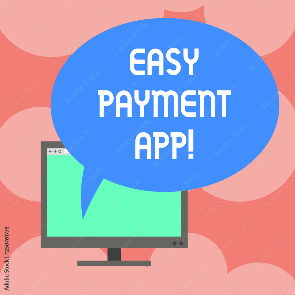Writing note showing Easy Payment App. Business photo showcasing money paid for product or service through portable device Mounted Computer Monitor Blank Screen with Oval Color Speech Bubble Writing note showing Easy Payment App. Business photo showcasing money paid for product or service through portable device Mounted Computer Monitor Blank Screen with Oval Color Speech Bubble