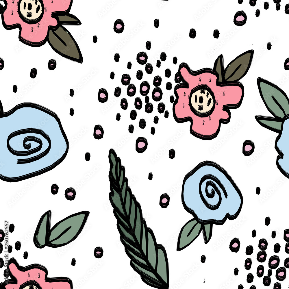 Colourful seamless pattern with flowers fod babies and kids