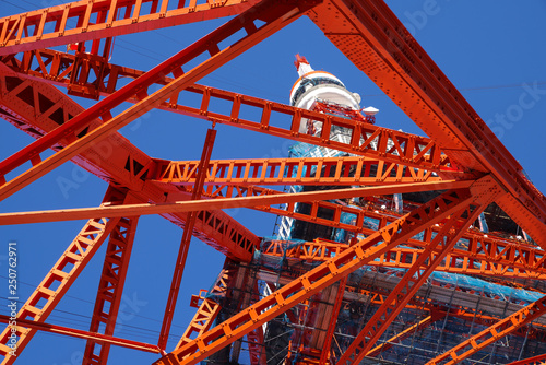 Photography Red Steel Beam Architecture in Blue Sky