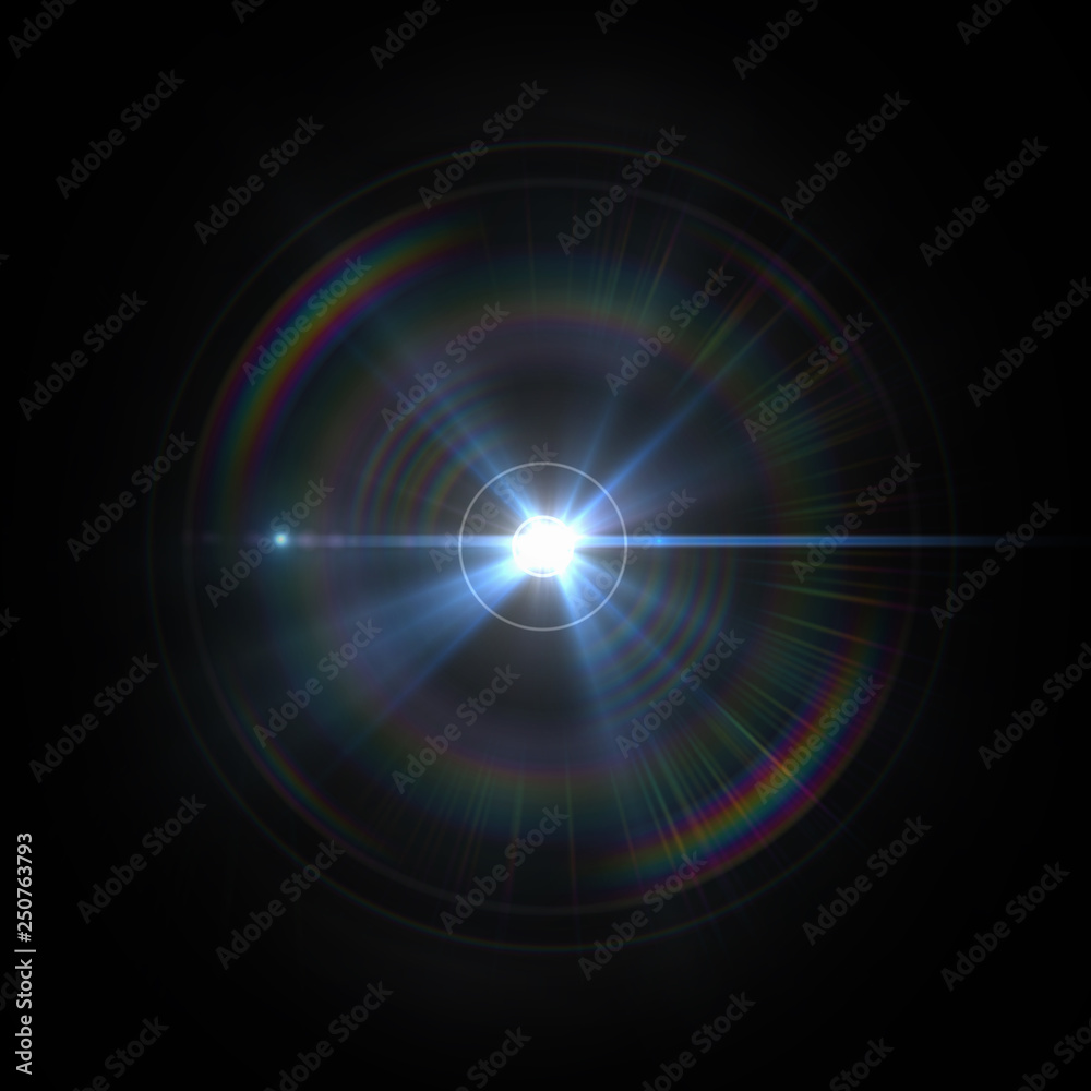 Solar Lens flare light special effect on Black background