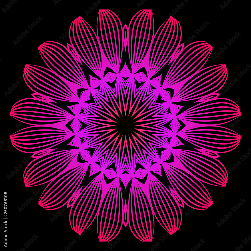 Obraz premium Floral Color Mandala. Arabic, Indian, Motifs. Vector Illustration. Black purple color