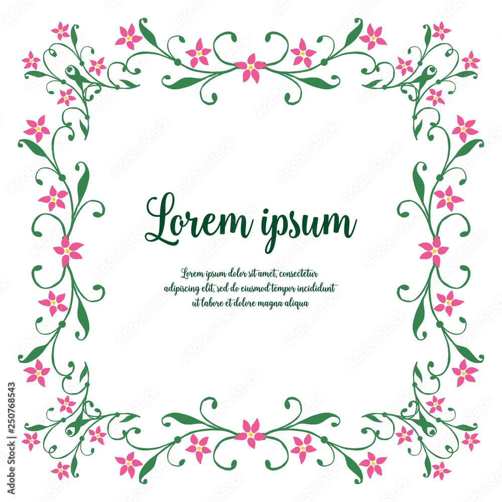 Vector illustration pink flower frame with lettering lorem ipsum hand drawn