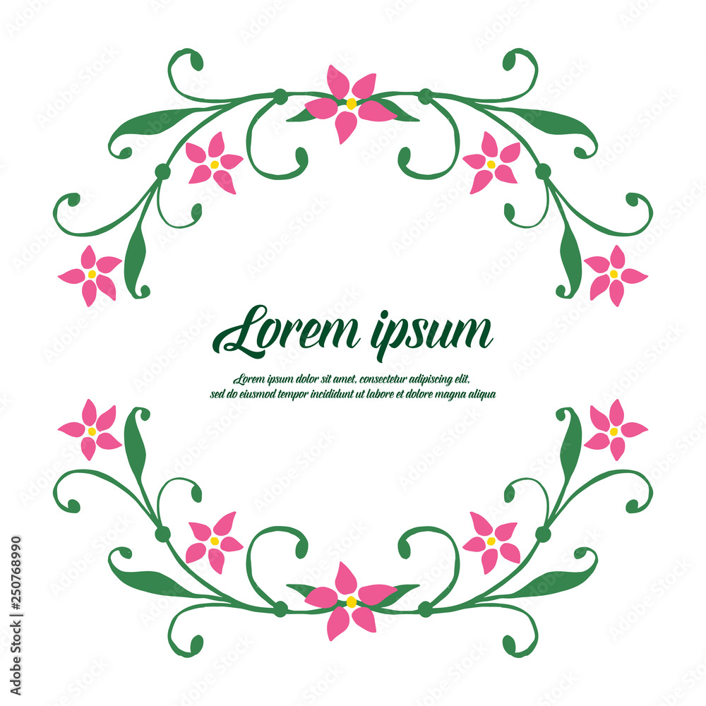 Vector illustration ornate pink flower with lettering lorem ipsum hand drawn