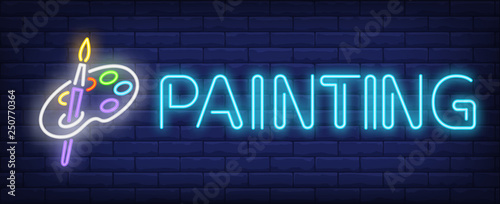 Painting neon text with brush and palette