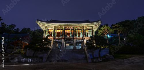 Buddhist temple (pagoda) at night in Seoul