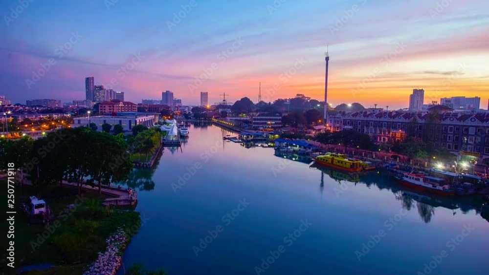 Timelapse of Malacca riverside during sunrise Timelapse of Malacca riverside during sunrise