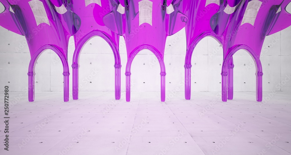 Abstract concrete gothic interior with glass. 3D illustration and rendering. Abstract concrete gothic interior with glass. 3D illustration and rendering.