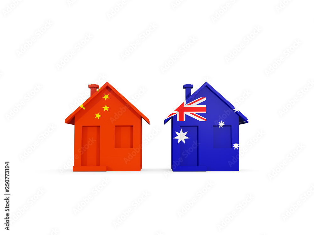 Two houses with flags of China and australia Two houses with flags of China and australia