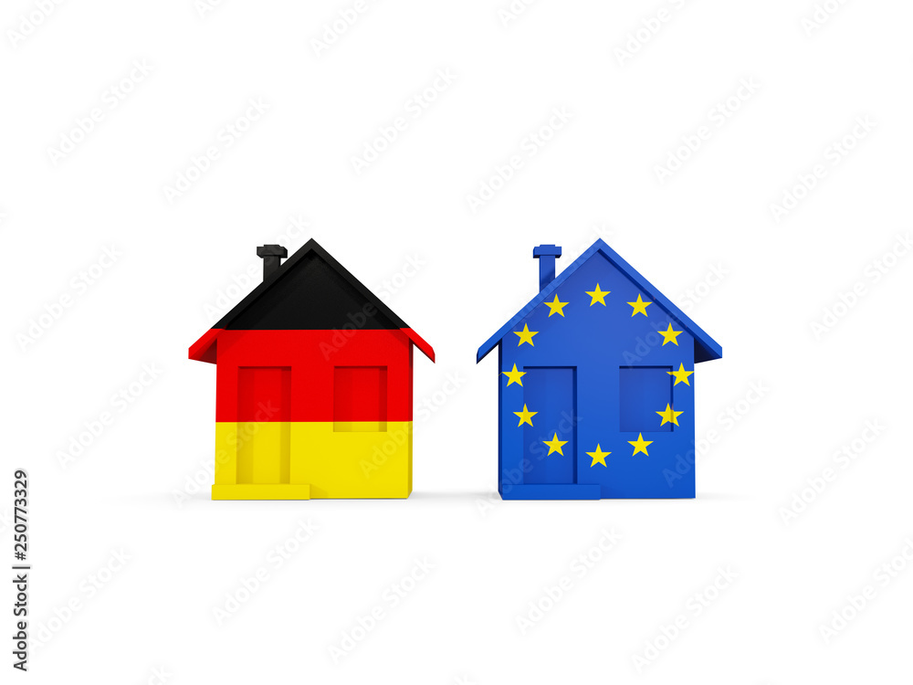 Two houses with flags of Germany and EU