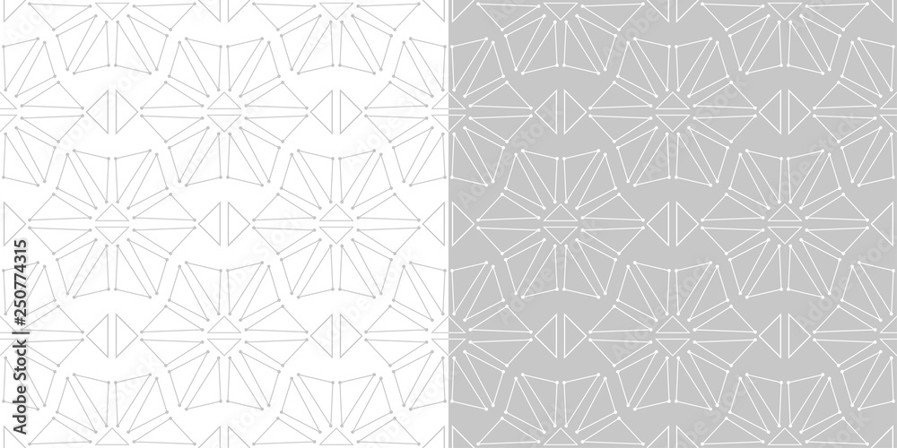 Geometric seamless patterns. Compilation of gray and white triangle designs