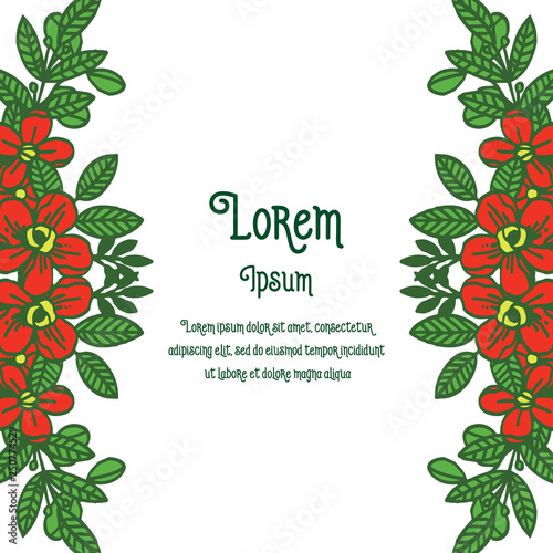 Vector illustration red flower frame with lettering lorem ipsum hand drawn
