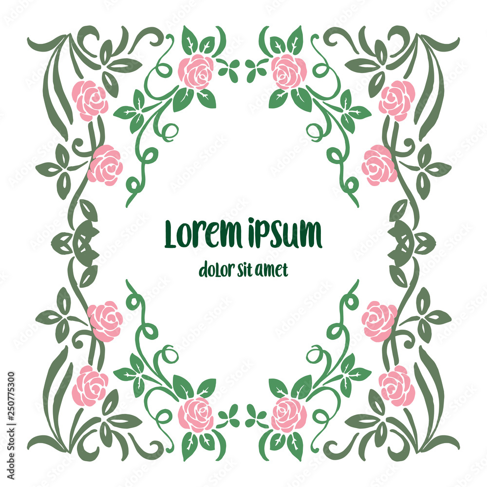Vector illustration pink flower frame with greeting card lorem ipsum hand drawn
