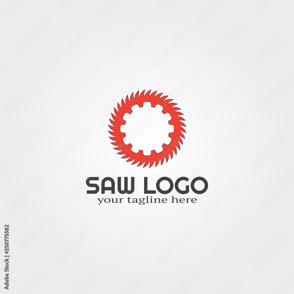 Fototapeta premium wood saw logo template with gear , vector logo for business corporate, tools, construction, illustration.