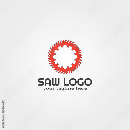 wood saw logo template with gear , vector logo for business corporate, tools, construction, illustration.