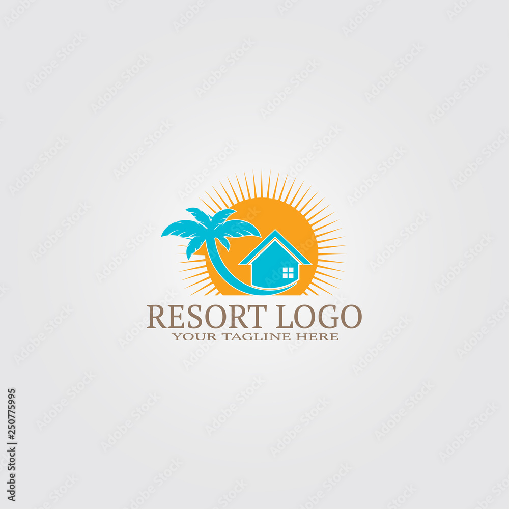 resort logo template with coconut tree, vector logo for business corporate, nature, plant, tree, element, illustration resort logo template with coconut tree, vector logo for business corporate, nature, plant, tree, element, illustration