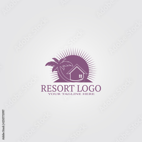 resort logo template with coconut tree, vector logo for business corporate, nature, plant, tree, element, illustration