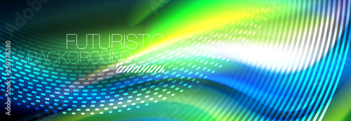 Fluid colors mixing glowing neon wave background, holographic texture