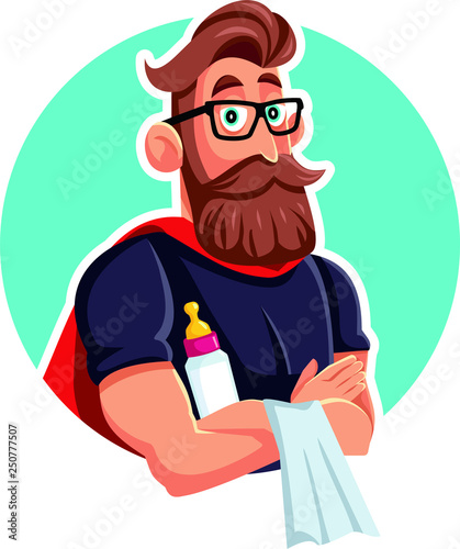 Super Hero Dad with Red Cape and Baby Bottle