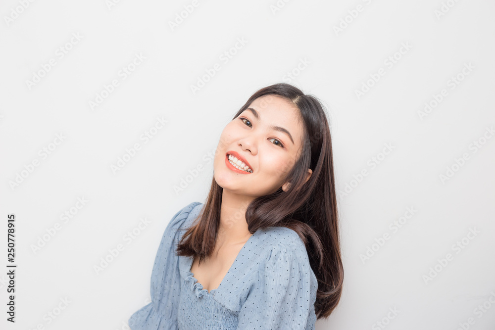 Happy young smiling asian women on white background Happy young smiling asian women on white background