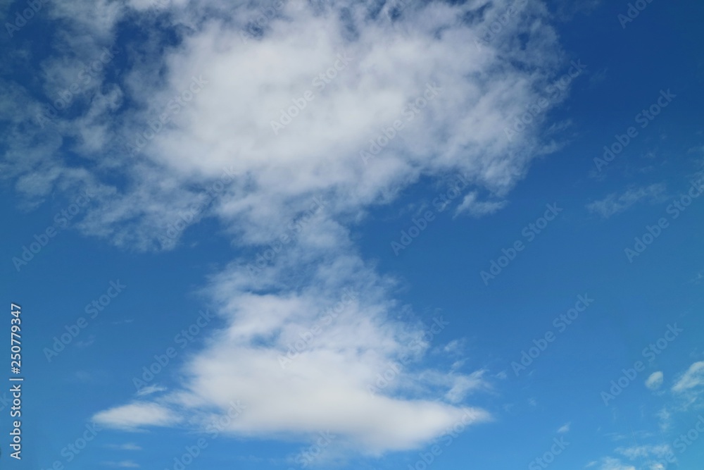 Clear blue sky with white clouds in summer time. Nature background concept.