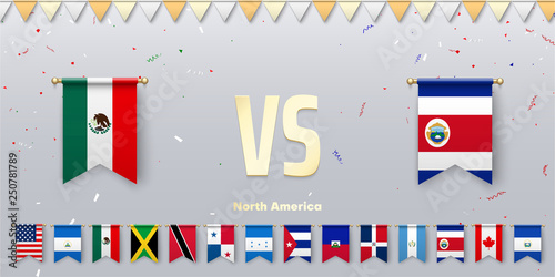 Teams presentation for sports games, competitions and battles. Screen with set of national flags.