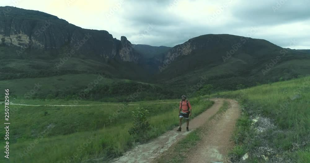 Man exploring nature with backpack and camera Man exploring nature with backpack and camera