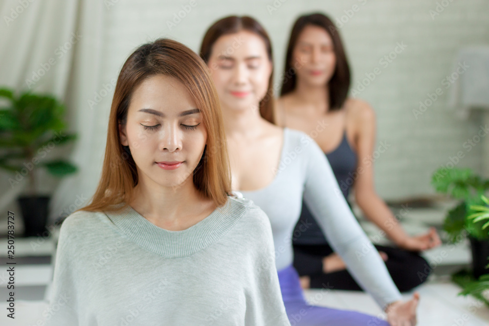 Three beautiful are relax with meditation with yoga for good health and life 