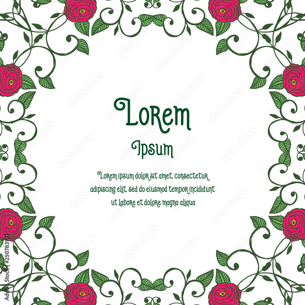 Vector illustration lettering lorem ipsum with flower decorative frame hand drawn