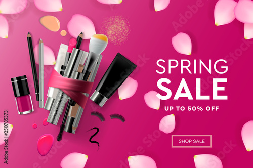 Web page design template for Spring Sale cosmetics, makeup course, natural products, body care. Modern design vector illustration concept for website and mobile website development.