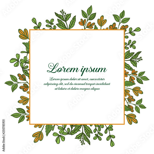 Vector illustration flower and green leaves with greeting card lorem ipsum hand drawn
