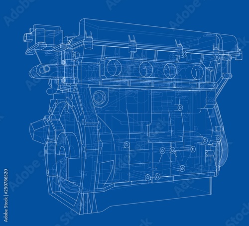 Engine sketch. Vector rendering of 3d