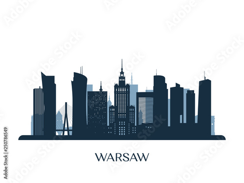 Warsaw skyline, monochrome silhouette. Vector illustration. photo