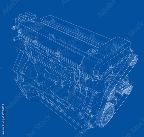 Engine sketch. Vector rendering of 3d