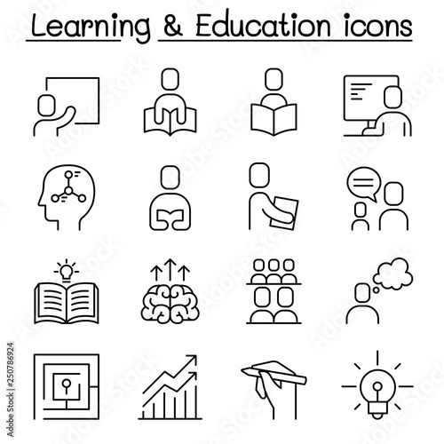 Education & Learning icon set in thin line stlye