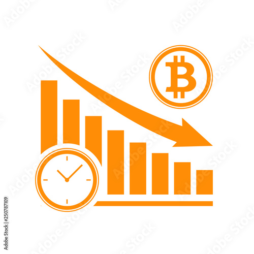 Bitcoin bearish, loosing money, financial period, annual payment, value declining, devaluation, return on investment, budget planning, accounting concept, lost, time to sell, vector flat icon