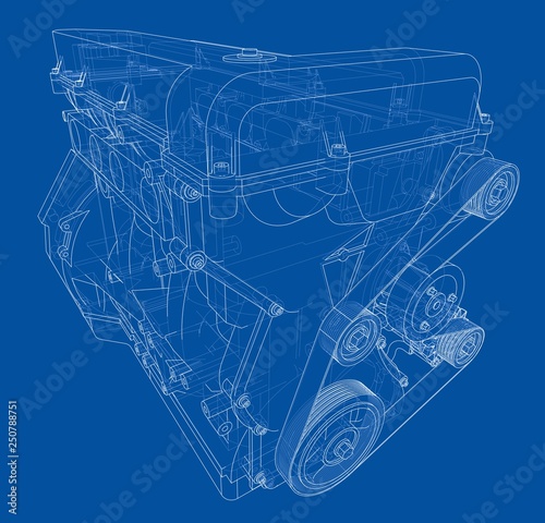 Engine sketch. Vector rendering of 3d