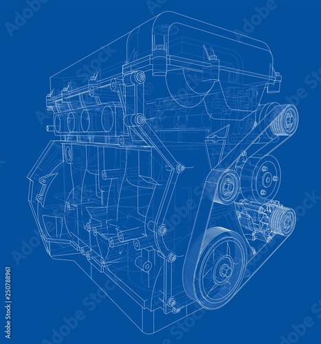 Engine sketch. Vector rendering of 3d