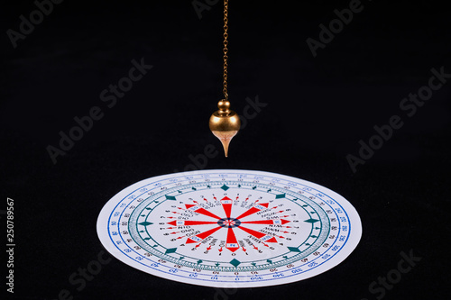 Cuadro en lienzo Astrological pendulum for tarot and astrological circle on the black velvet back