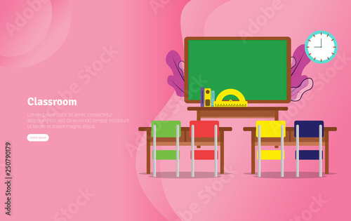 Classsroom Concept Educational and Scientific Illustration Banner, Suitable For Wallpaper, Banner, Background, Card, Book Illustration or Web Landing Page, and use for marketing, business or promotion