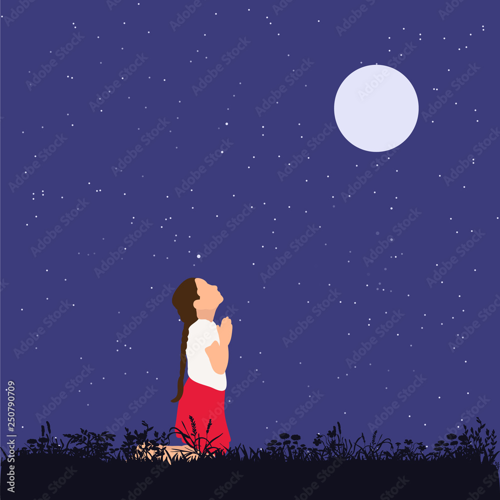 isolated, girl prays, nature