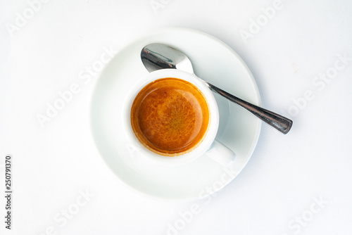 espresso coffee on the white background  top view