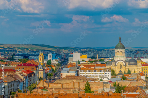 The Dormition of the Theotokos Cathedral viewed from St. Michael's Church in Cluj-Napoca, Romania