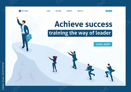 Isometric Businessman at top Leadership  Success