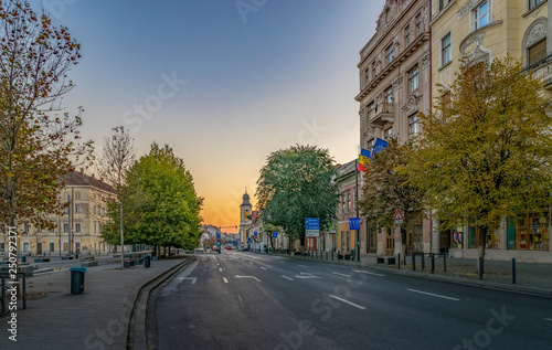 Cluj-Napoca city center. View from the Unirii Square to the Eroilor Avenue  Heroes  Avenue - a central avenue in Cluj-Napoca  Romania