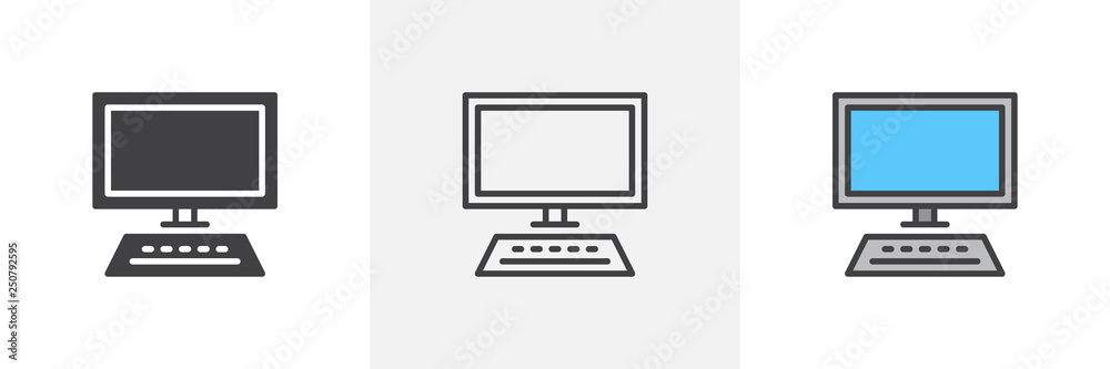 Desktop computer icon. Line, glyph and filled outline colorful version, PC  Computer monitor and keyboard outline and filled vector sign. Symbol, logo  illustration. Different style icons set. Stock Vector | Adobe Stock