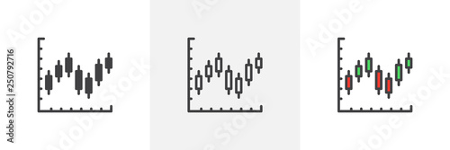Candlestick chart icon. Line, glyph and filled outline colorful version, candle stick graph chart outline and filled vector sign. Symbol, logo illustration. Different style icons set. Pixel perfect 