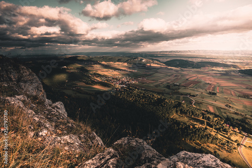 Top view of rocky wall with mountain panoramain lower austria hohe wand