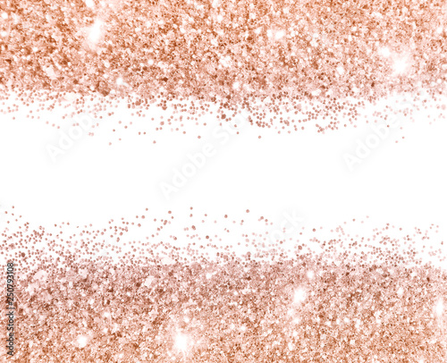 Rose gold glitter on white background in vintage colors