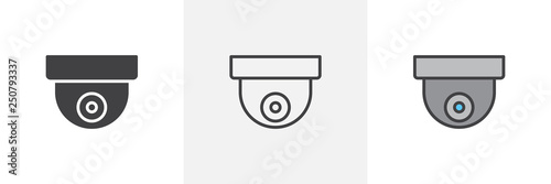 Ceiling cctv camera icon. Line, glyph and filled outline colorful version, Surveillance dome camera outline and filled vector sign. Symbol, logo illustration. Different style icons set. Pixel perfect